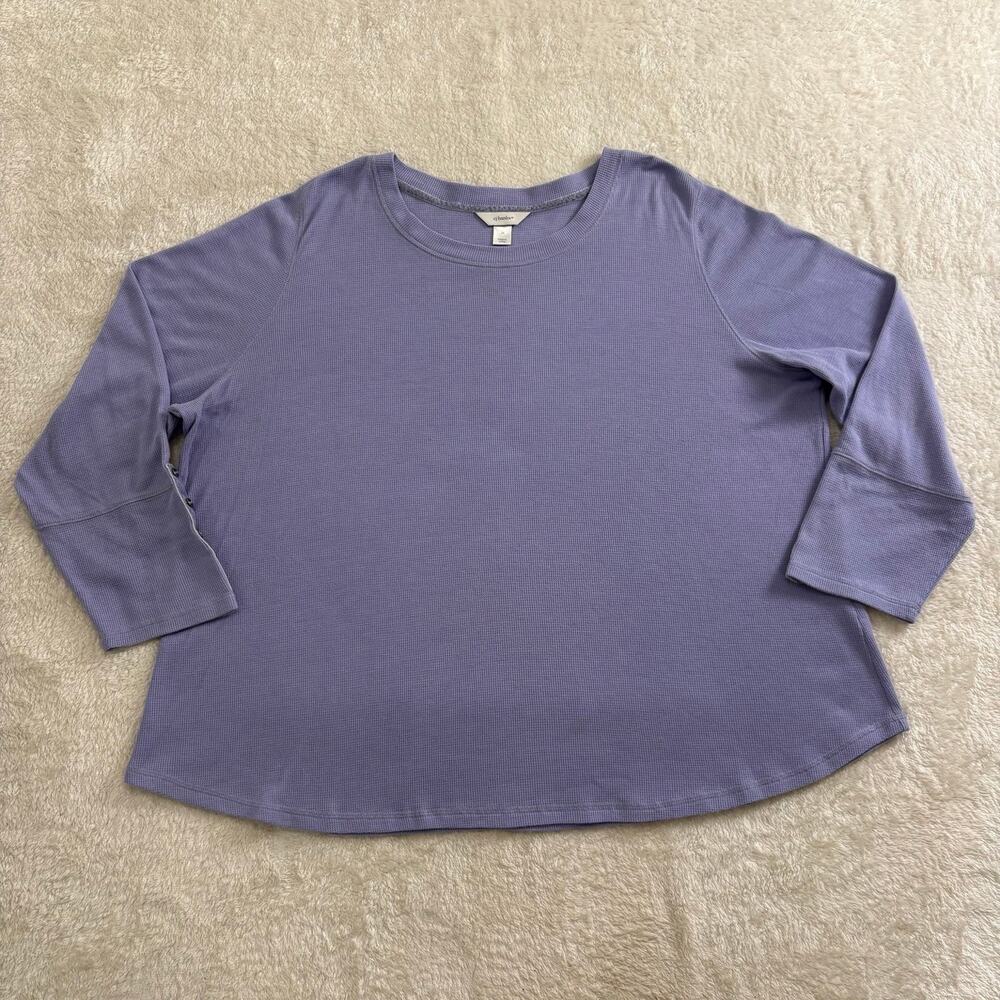 CJ Banks Womens 3X Purple Waffle Knit Thermal Top Long Sleeve Button Cuff Plus